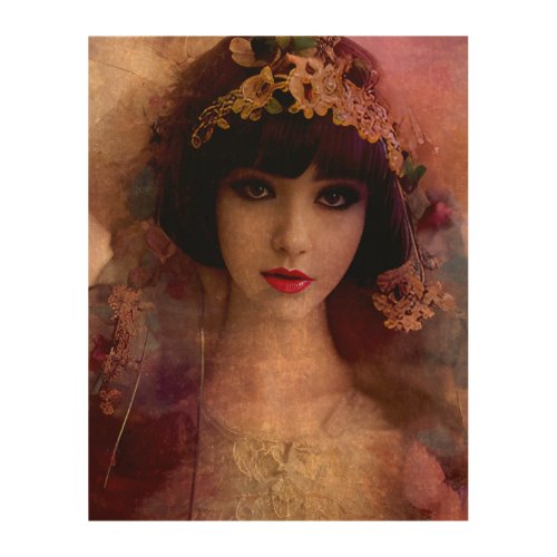 Vintage Style Portrait of Beautiful Woman in Pink Wood Wall Art