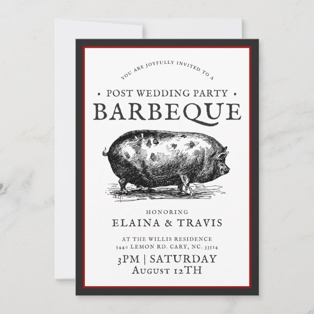 Vintage Style | Post Wedding | BBQ Pig Roast Invitation (Front)