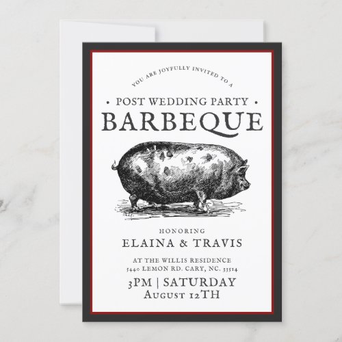 Vintage Style  Post Wedding  BBQ Pig Roast Invitation