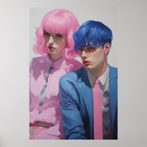 Vintage Style Poster - Pink Lady and Blue Boy Art