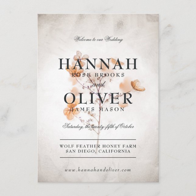 Vintage-Style Pressed Flowers | Wedding Menu (Front)