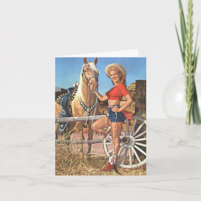 Vintage-Style "Pretty Cowgirl" Note Card (Front)