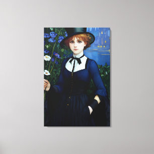 Vintage Style Pretty Dark Academy Girl Portrait Canvas Print