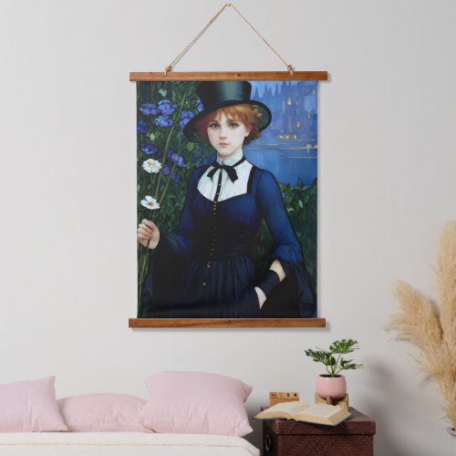 Vintage Style Pretty Dark Academy Girl Portrait Hanging Tapestry