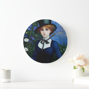 Vintage Style Pretty Dark Academy Girl Portrait Large Clock