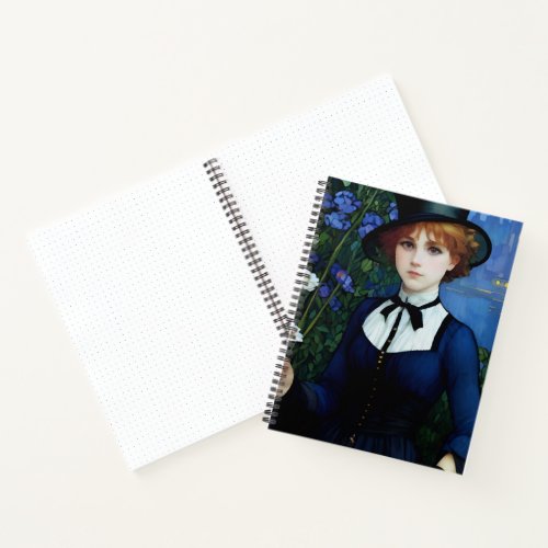 Vintage Style Pretty Dark Academy Girl Portrait Notebook