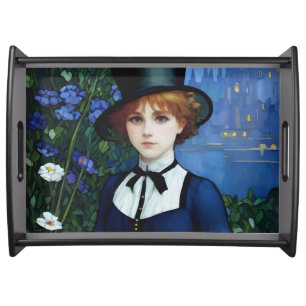 Vintage Style Pretty Dark Academy Girl Portrait Serving Tray