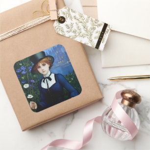 Vintage Style Pretty Dark Academy Girl Portrait Square Sticker