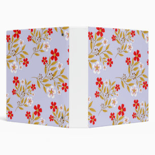 Vintage Style Pretty Red Flowers on Blue Pattern 3 Ring Binder