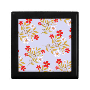 Vintage Style Pretty Red Flowers on Blue Pattern Gift Box