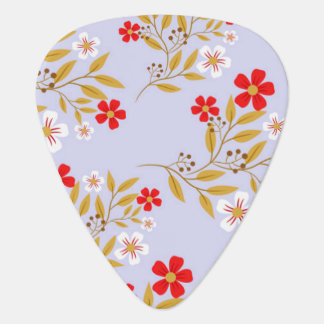 Vintage Style Pretty Red Flowers on Blue Pattern Guitar Pick