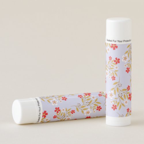 Vintage Style Pretty Red Flowers on Blue Pattern Lip Balm