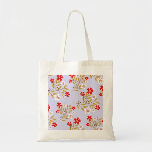 Vintage Style Pretty Red Flowers on Blue Pattern Tote Bag