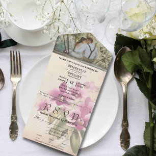 Vintage Style Purple Orchid Photo Email Website All In One Invitation