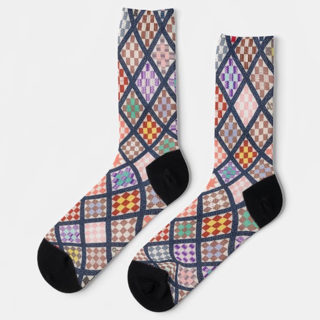 Vintage Style Quilt Squares Art Socks (Left)