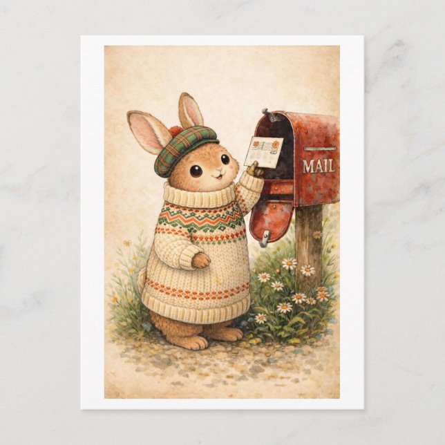 Vintage-Style Rabbit Mailing Postcard (Front)