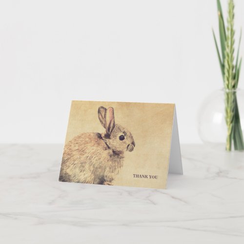 Vintage Style Rabbit Sketch Thank You Note Card