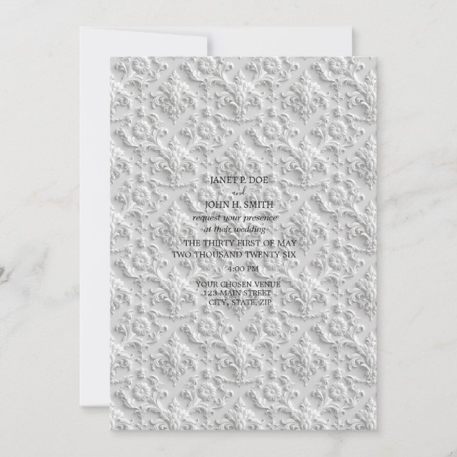 Vintage Style Raised Relief Wedding Invitation  (Front)