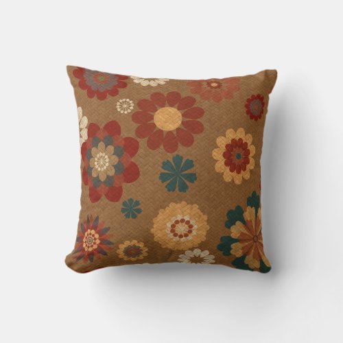 Vintage Style Rattan and FloralThrow Pillow