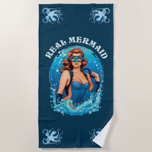 Vintage Style Real Mermaid - Female Scuba Diver Beach Towel