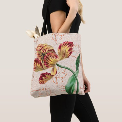 Vintage Style Red and Gold Tulip Flower Tote Bag