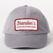 Vintage Style Red and White Business Name Patch (On Headwear)