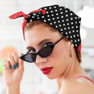 Vintage Style Red Border Black and White Polka Dot Bandana