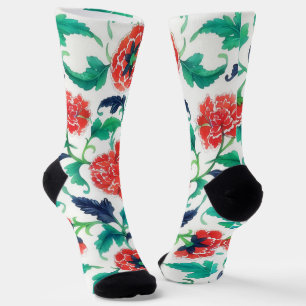 Vintage Style Red Flower Floral Art Socks
