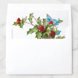 Vintage Style Red Holly & Blue Forget Me Nots Envelope Liner