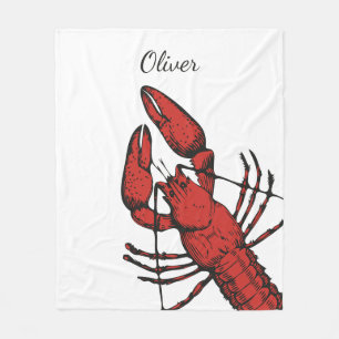Vintage style red lobster design fleece blanket