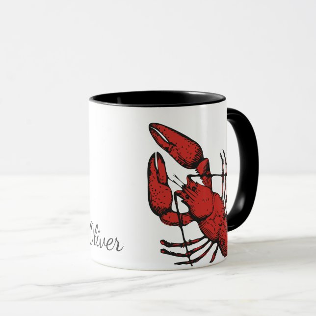Vintage style red lobster design mug (Front Right)