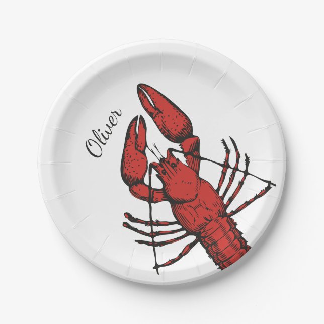 Vintage style red lobster design paper plates (Front)