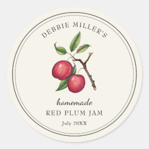 Vintage style Red Plum Jam on Off White Classic Round Sticker
