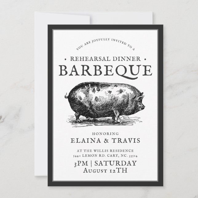 Vintage Style |  Rehearsal Dinner | BBQ Pig Roast Invitation (Front)