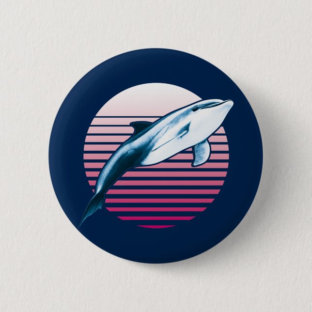 Vintage Style Retro Dolphin Button (Front)
