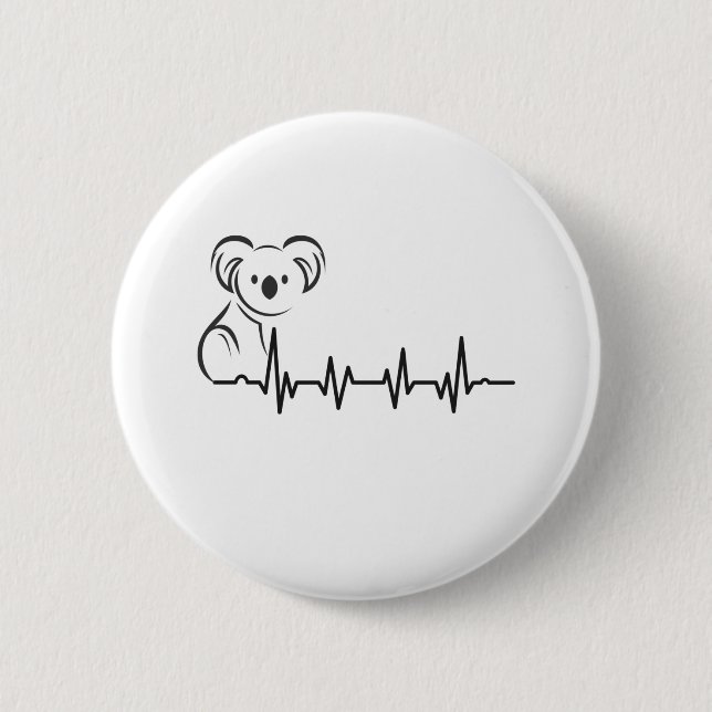 Vintage Style Retro Heartbeat Koala Animals Gift Button (Front)