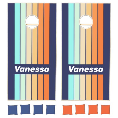 Vintage Style Retro Pin Striped with Name Cornhole Set