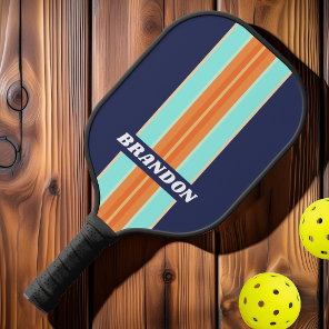 Vintage Style Retro Rally Stripes with Name Pickleball Paddle