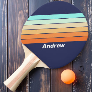 Vintage Style Retro Stripe with Name Ping Pong Paddle