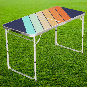 Vintage Style Retro Striped Tailgate Beer Pong Table