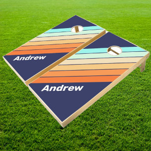 Vintage Style Retro Stripes Cornhole Set
