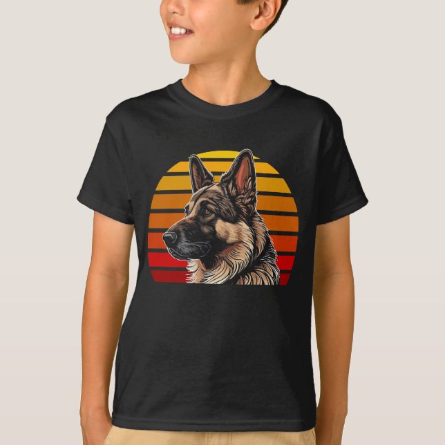 Vintage Style Retro Sunset German Shepherd  T-Shirt (Front)