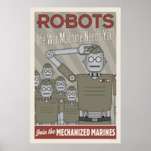 Vintage Style Robot Military Propaganda Poster