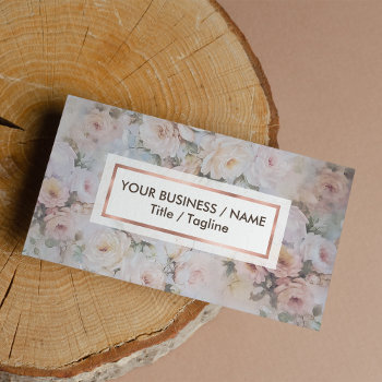 Vintage Style Romantic Pink Ivory Roses Floral Business Card by kicksdesign at Zazzle