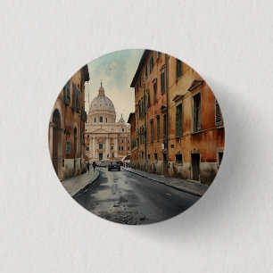 Vintage Style Rome Italian Travel Watercolor Button