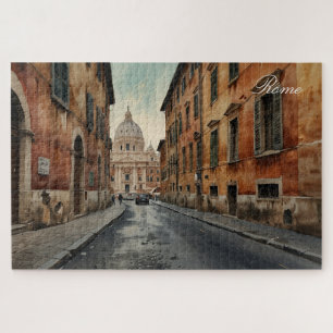 Vintage Style Rome Italian Travel Watercolor Jigsaw Puzzle
