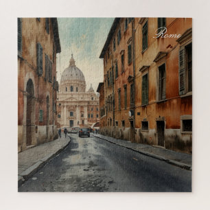 Vintage Style Rome Italian Travel Watercolor Jigsaw Puzzle