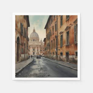 Vintage Style Rome Italian Travel Watercolor Napkins