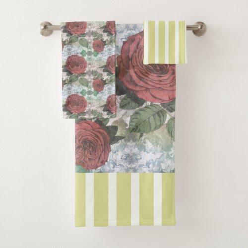 Vintage Style Rose Chintz Floral Design Bath Towel Set