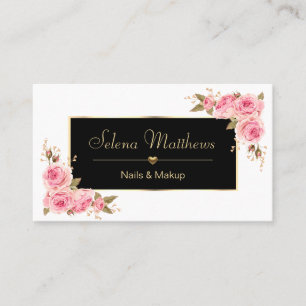 Vintage Style Rose Pale Pink Floral Gold Heart Business Card
